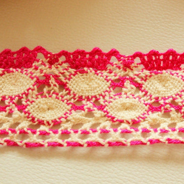 Off White And Fuchsia Pink Embroidery Crochet One Yard Lace Trims Approx. 45mm Wide